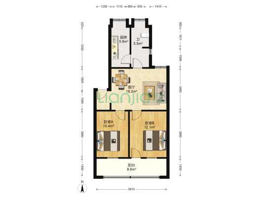 长沙铝厂家属区 2室1厅1卫 67平方