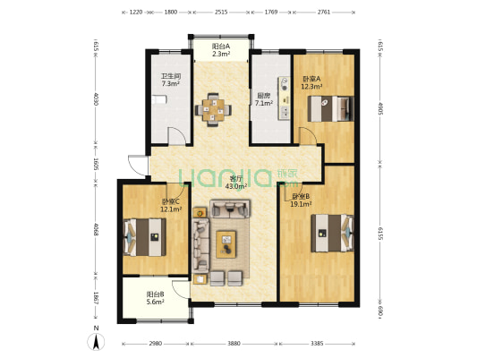 金苑花园 3室1厅1卫 126平方