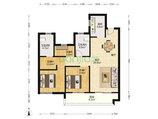 香江翡翠观澜 3室1厅2卫 112平方