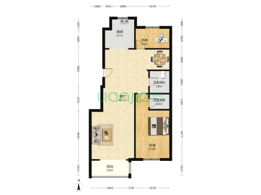 珑庭园中苑 2室1厅2卫 192平方