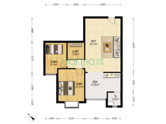 名汇商业大厦 3室1厅1卫 87平方