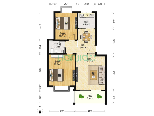 凤凰宝邸 2室2厅1卫 80平方