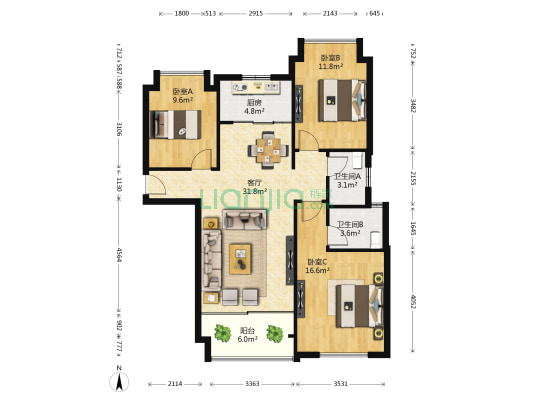南昌中大城 3室1厅2卫 89平方