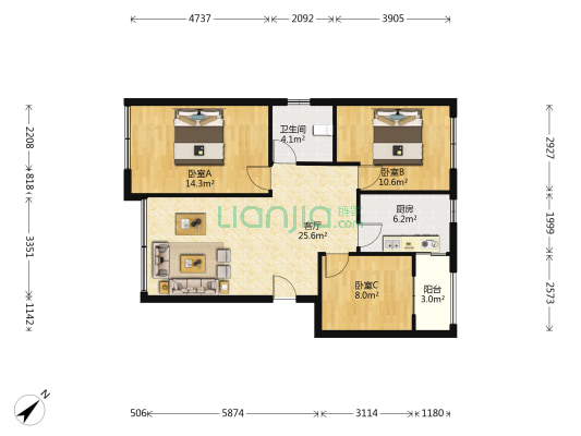 华盛小区 3室1厅1卫 96平方