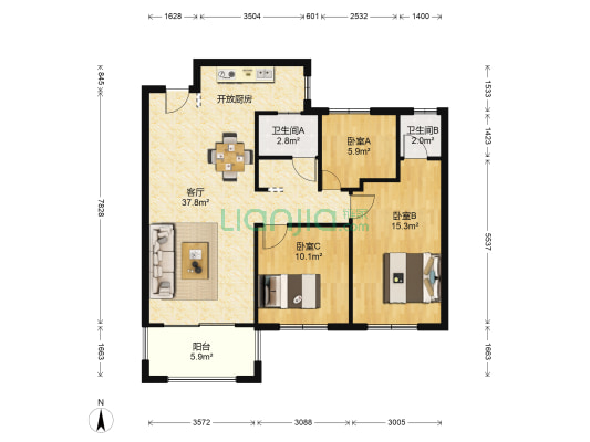 新希望白麓城 3室1厅2卫 95平方