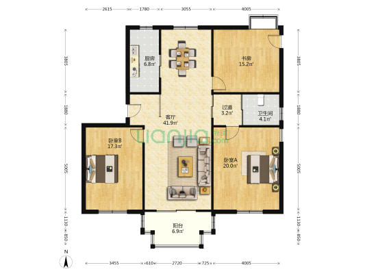 世纪家园 3室1厅1卫 167平方
