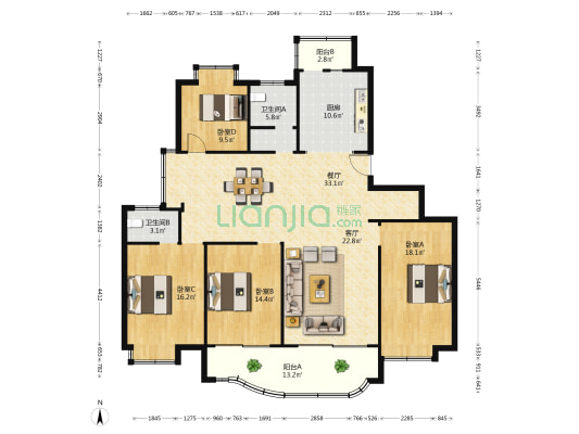 丽都花园 4室2厅2卫 204平方