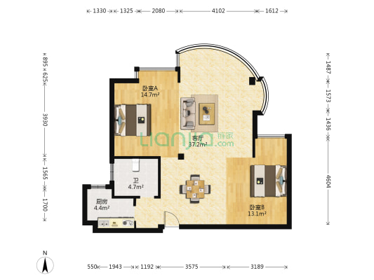 日湖花园 2室1厅1卫 220平方
