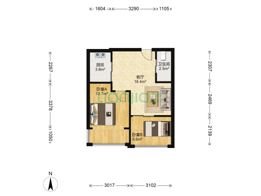海仕公园里1期 2室1厅1卫 54平方