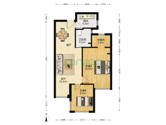 雅戈尔香湖湾二期 2室1厅1卫 74平方