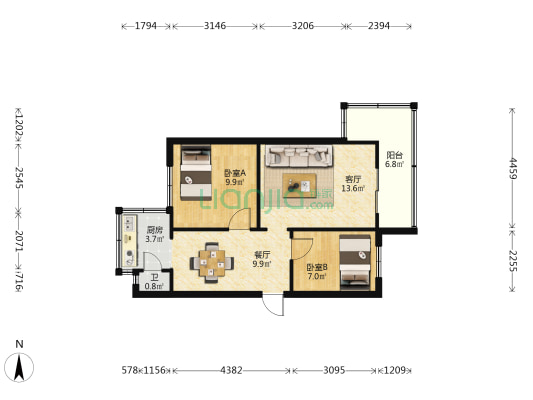 庆云街176号 2室2厅1卫 50平方
