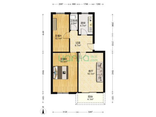 广电厅宿舍 2室1厅1卫 76平方