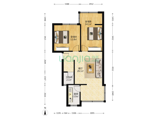 一环路西三段外侧百寿路4号 2室1厅1卫 61平方