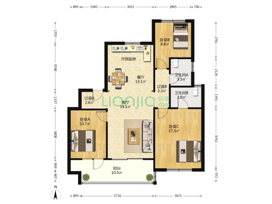 熙园 3室2厅2卫 117平方