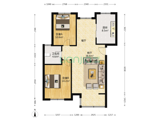 星光园 2室1厅1卫 98平方