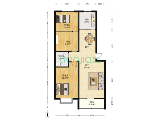 青州市瑞阳小区中区 3室1厅1卫 108平方