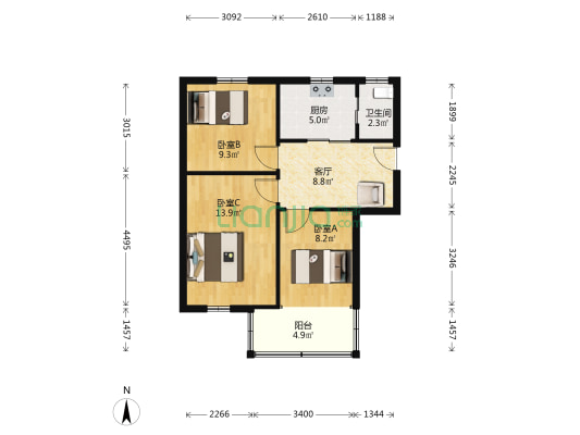 市防疫站宿舍 3室1厅1卫 64平方