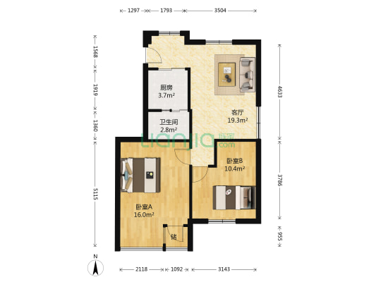 市委党校大院 2室1厅1卫 65平方