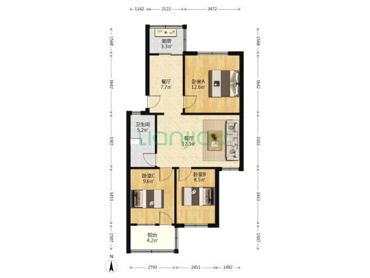 中国地质调查局勘查研究所家属院 3室2厅1卫 82平方