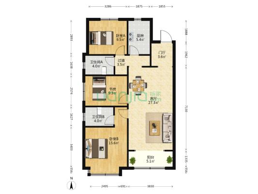 美的悦江府 3室1厅2卫 126平方