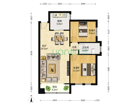 中交中央公园 2室1厅1卫 94平方