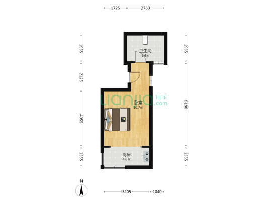 凯兴悦享城高楼层毛坯一居室  满二维一-户型图