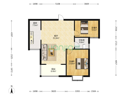 富润华庭四区 2室1厅1卫 94平方
