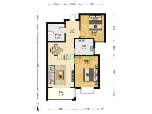 天泰玉泽园 2室1厅1卫 85平方