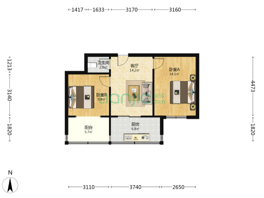东号巷6号 2室1厅1卫 58平方