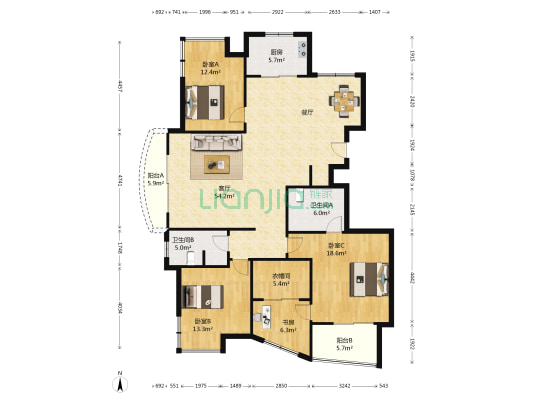 七星香山花园 4室1厅2卫 153平方