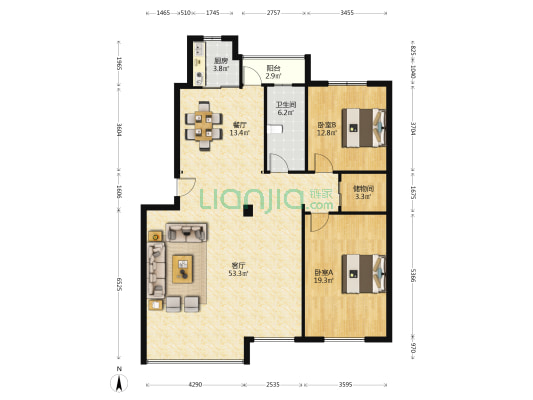 桃源名居 2室2厅1卫 144平方