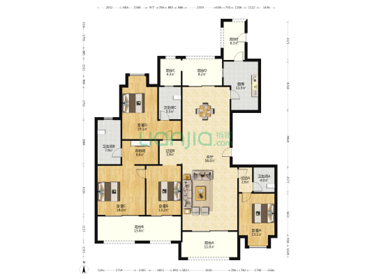 海航豪庭南苑二区 4室1厅3卫 249平方