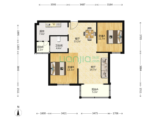 宏润花园北区 2室2厅1卫 94平方
