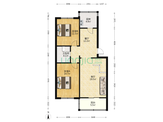 皆利苑 2室2厅1卫 92平方