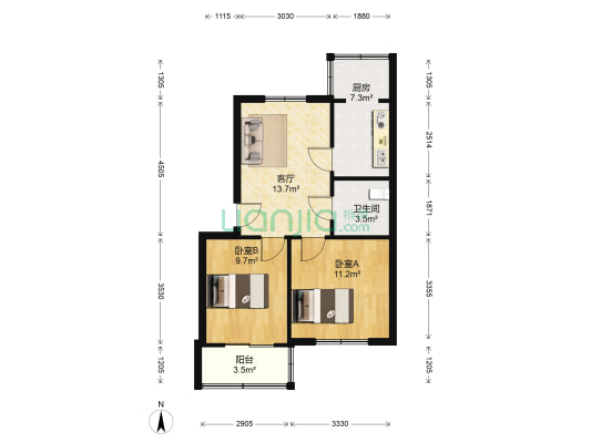 邮电局住宅楼 2室1厅1卫 63平方