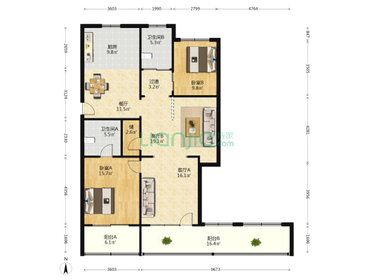 友谊路 2室3厅2卫 123平方