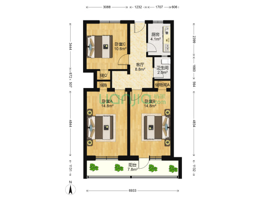 护国寺西巷 3室1厅1卫 82平方