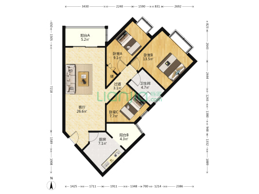 惠浦大厦 3室1厅1卫 118平方