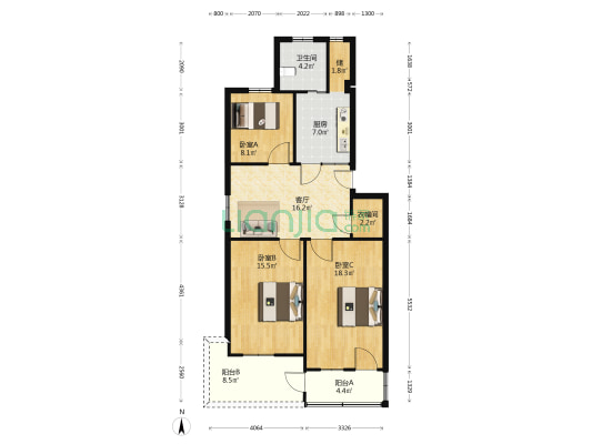合肥晚报社宿舍楼 3室1厅1卫 103平方
