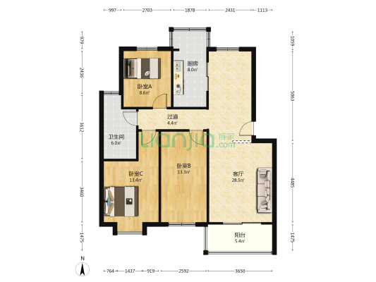 水岸城市花园 3室1厅1卫 104平方