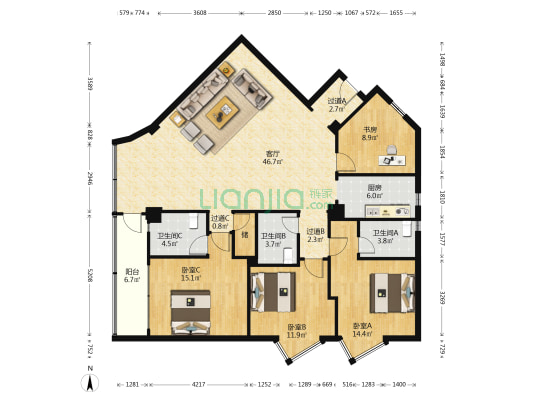 乐怡大厦 4室1厅3卫 177平方