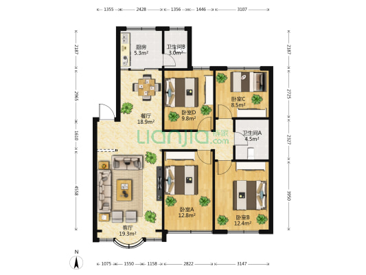 欣安花园 4室2厅2卫 120平方