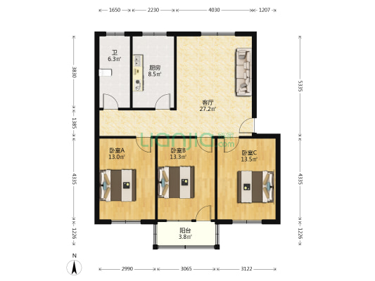 新建小区 3室1厅1卫 99平方