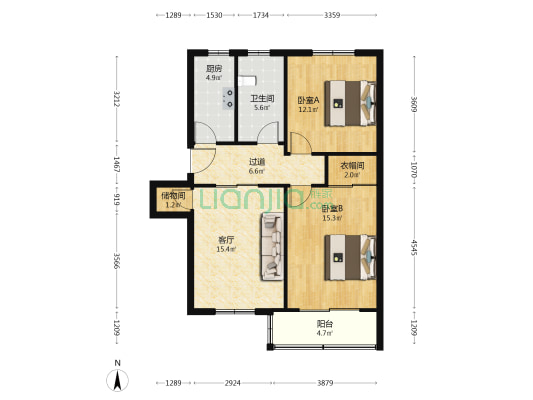 淮海中路1755号 2室1厅1卫 84平方
