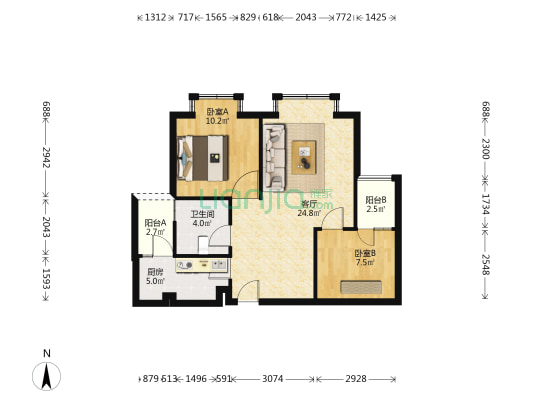 凯江新城 2室1厅1卫 71平方
