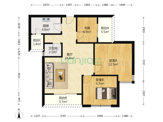 锋竹苑 3室1厅1卫 86平方