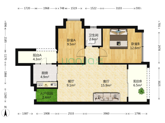 朗晴名门 2室2厅1卫 86平方