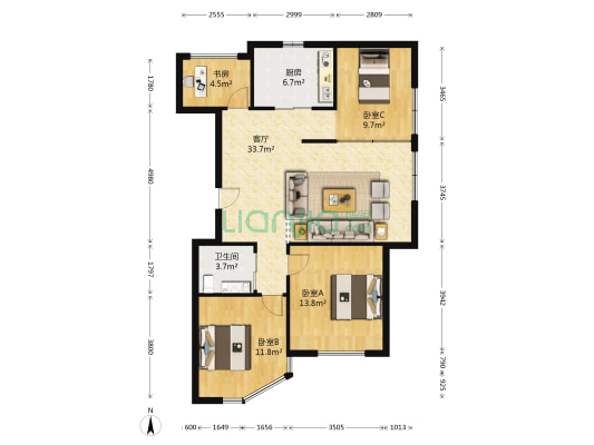 新天地公寓 4室1厅1卫 133平方