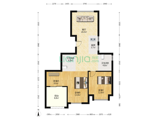 嘉品华庭 3室1厅2卫 116平方