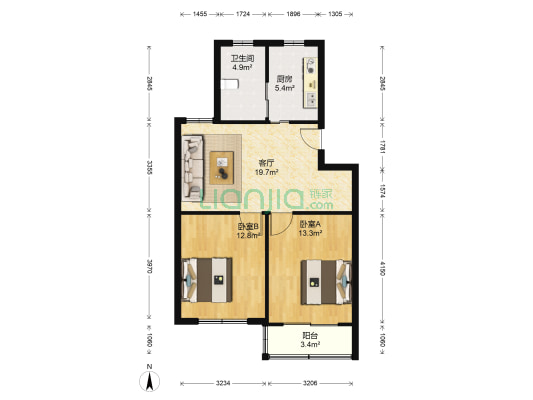江桥三村 2室1厅1卫 74平方